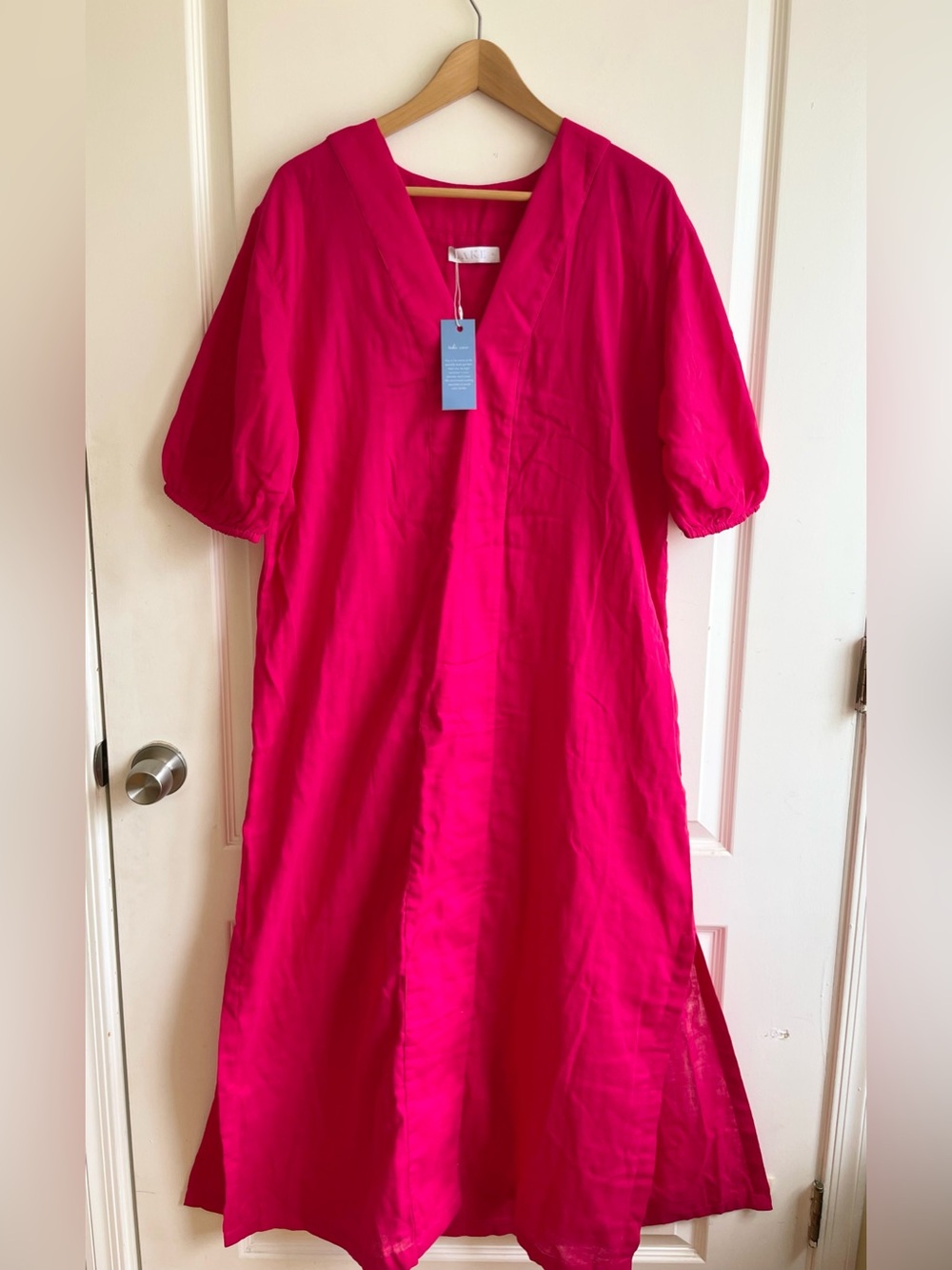 LAKE NWT Gauze Caftan Heatwave Fuchsia Pink Cotton Maxi Dress XL Resort Wear